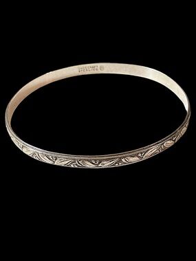 Vintage Sterling Silver Danecraft Etched Leaf Bangle Bracelet